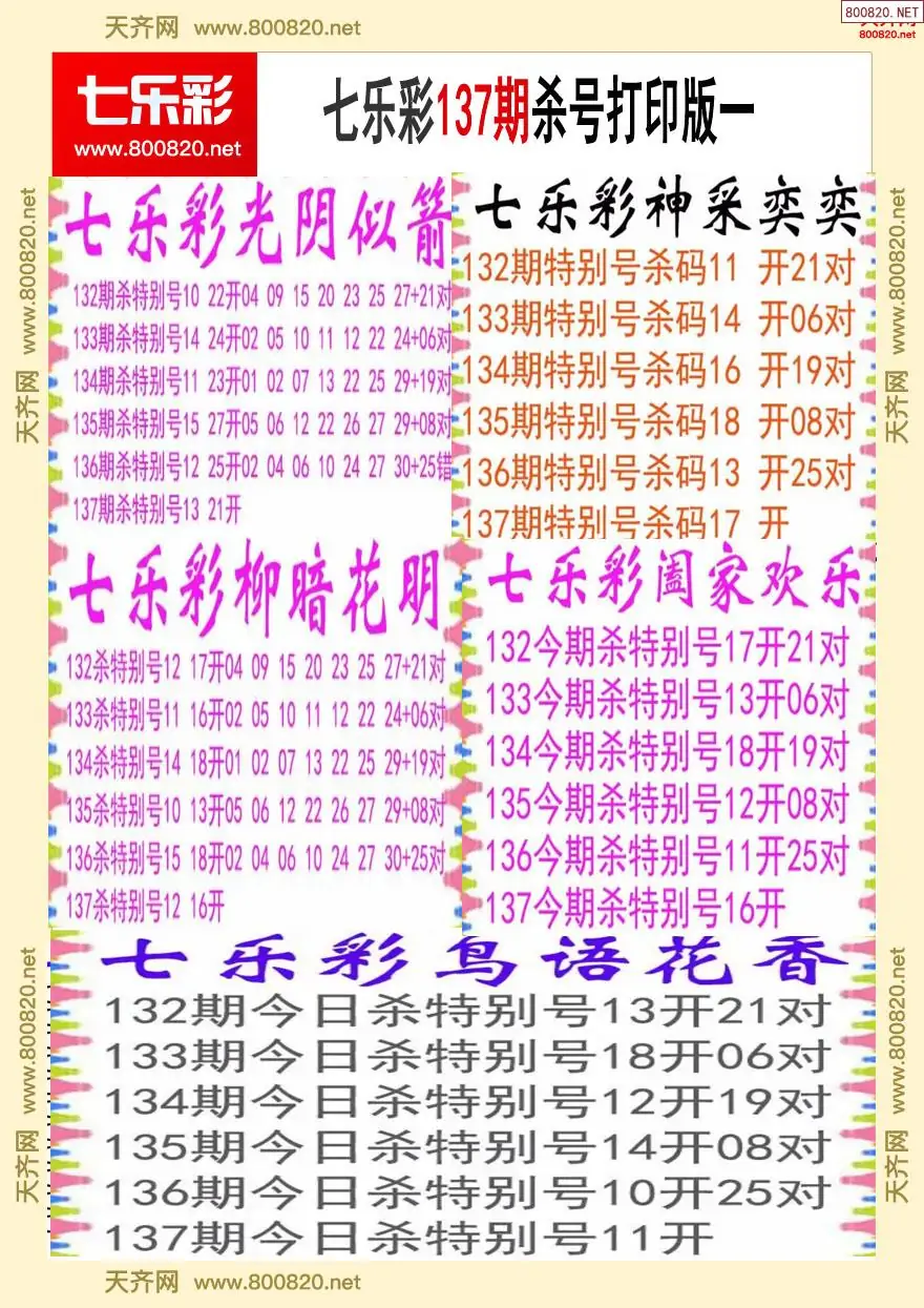 七乐彩杀号打印版一