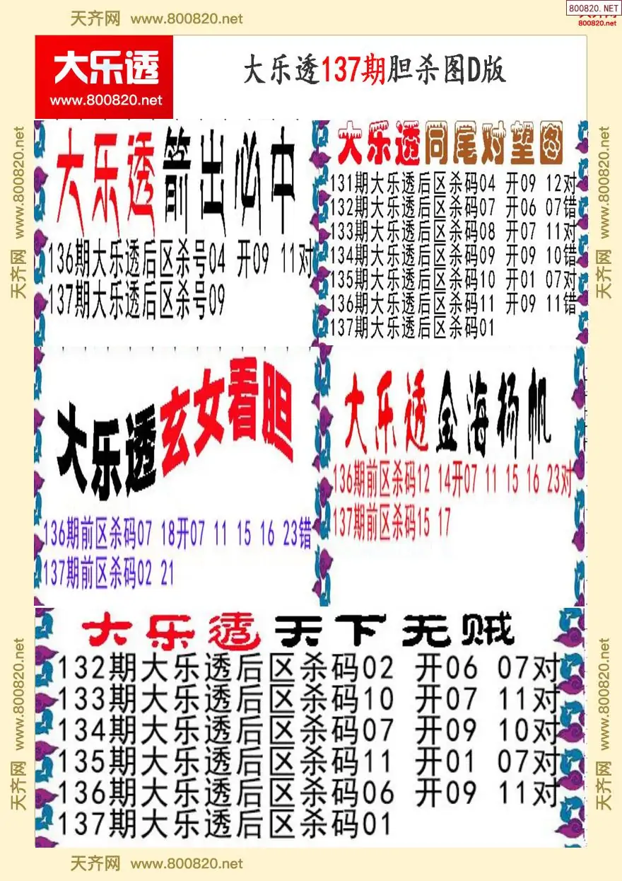 大乐透胆杀图D版