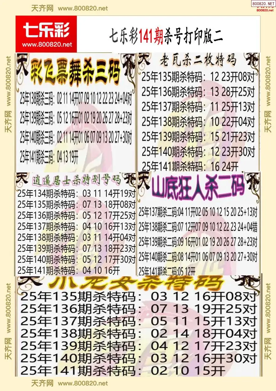 七乐彩杀号打印版二