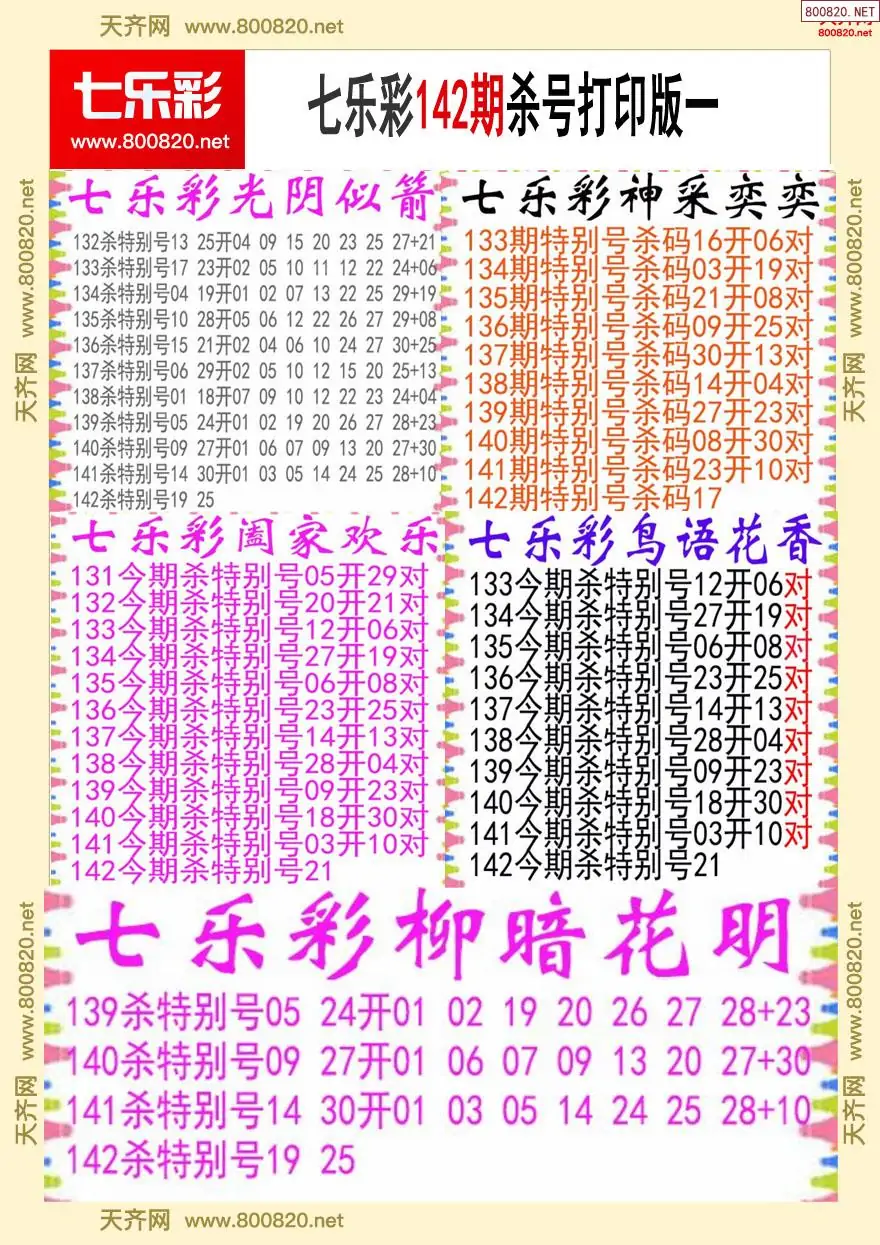 七乐彩杀号打印版一