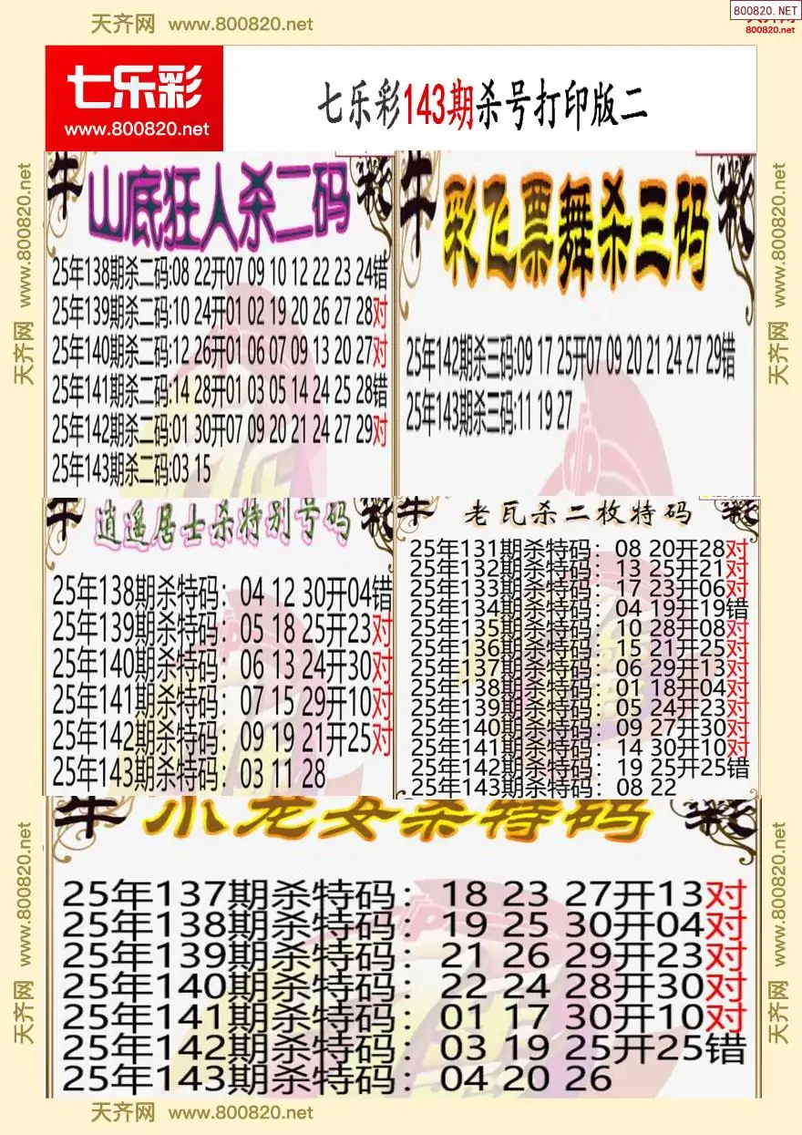 七乐彩杀号打印版二