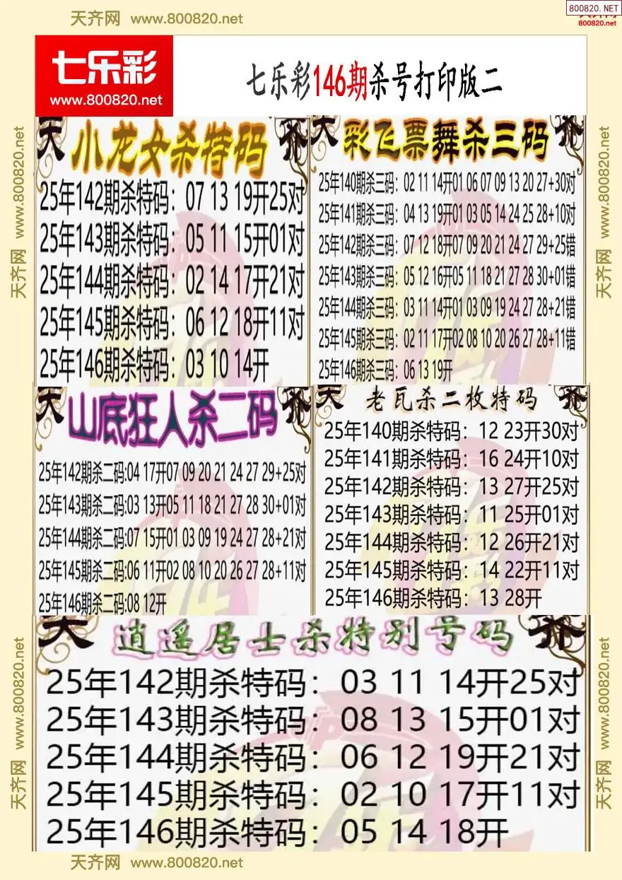 七乐彩杀号打印版二