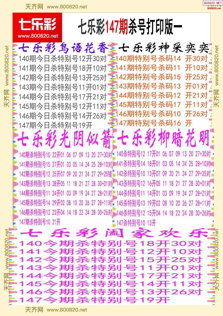 七乐彩杀号打印版一