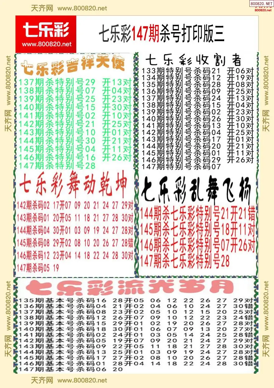 七乐彩杀号打印版三
