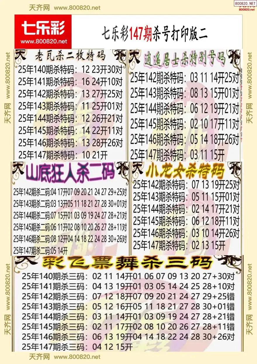 七乐彩杀号打印版二