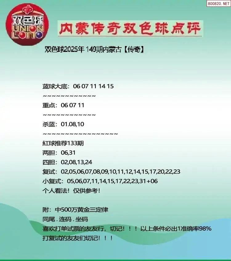 内蒙传奇双色球点评