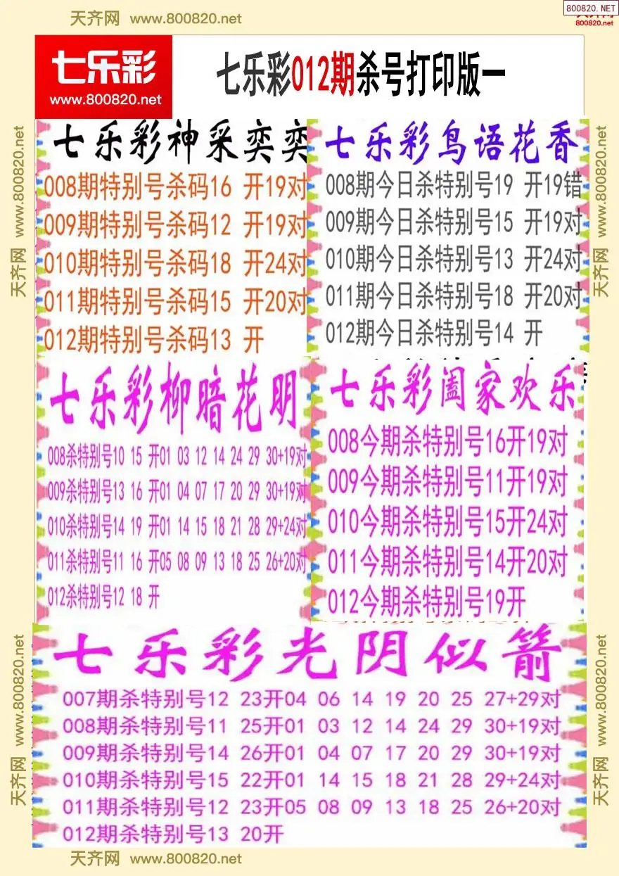 七乐彩杀号打印版一