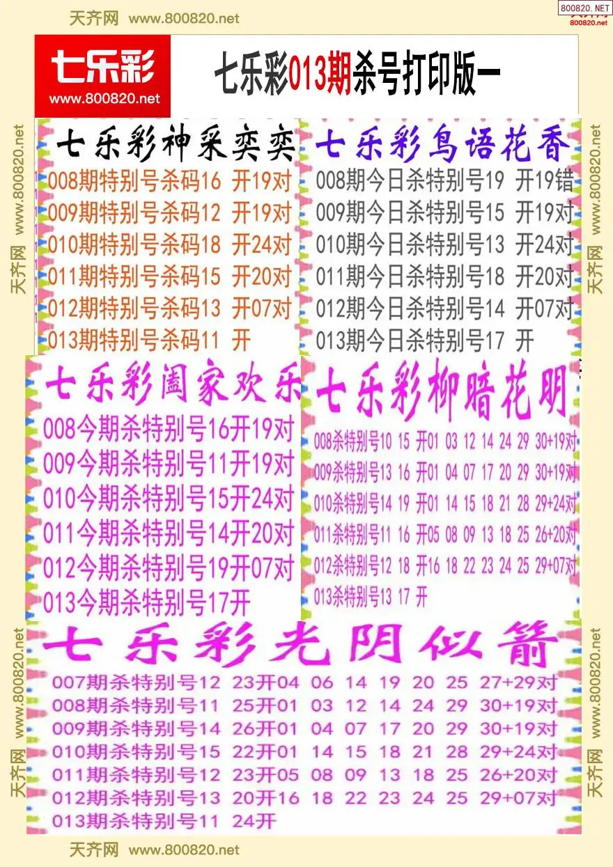 七乐彩杀号打印版一