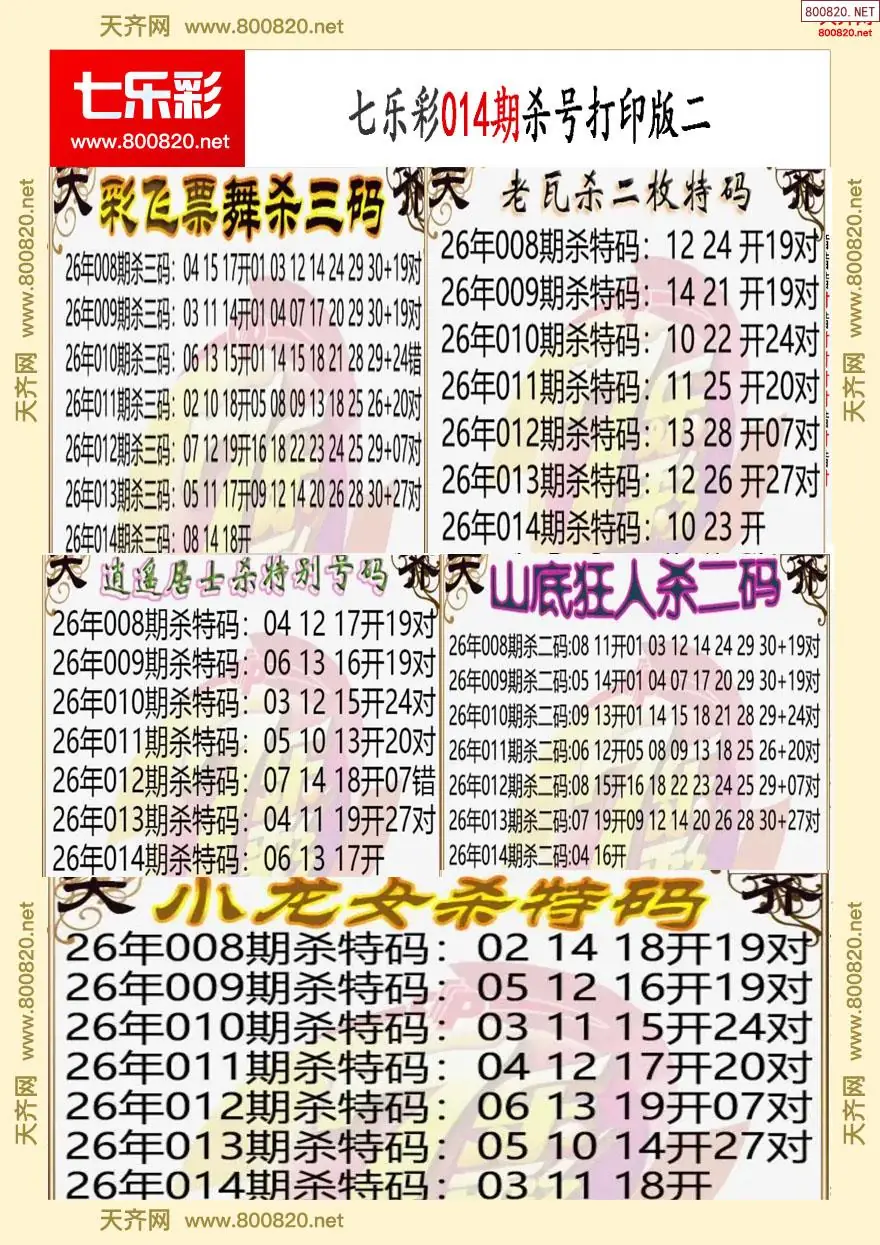 七乐彩杀号打印版二