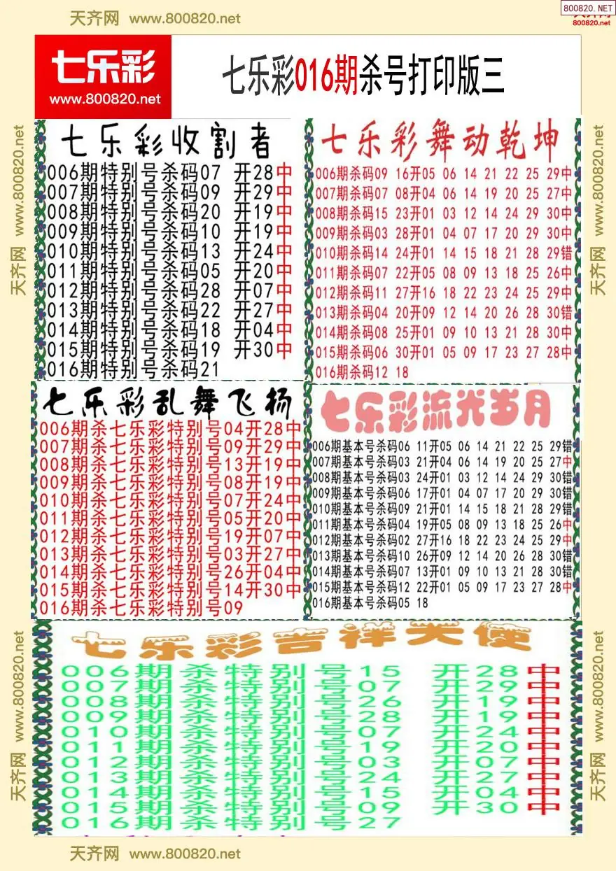 七乐彩杀号打印版三