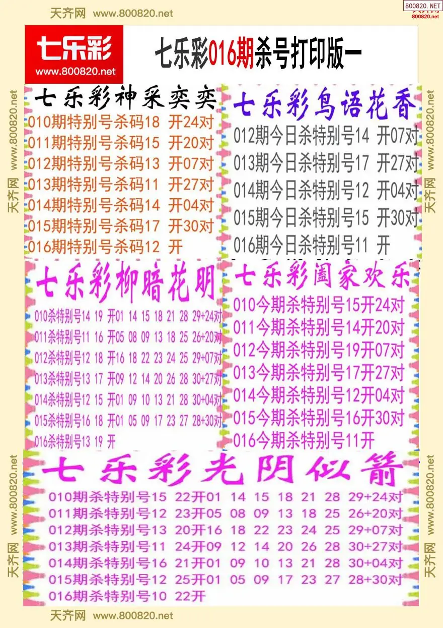 七乐彩杀号打印版一