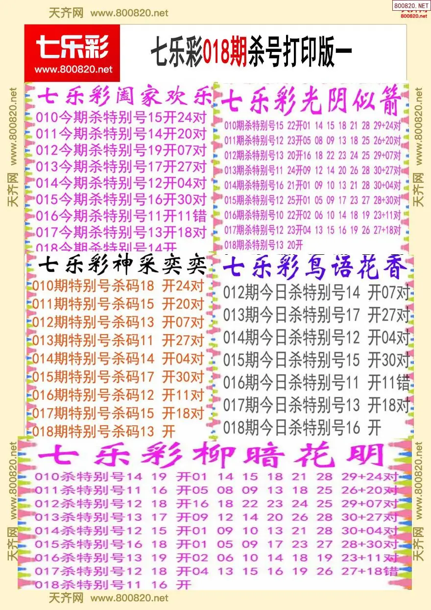 七乐彩杀号打印版一