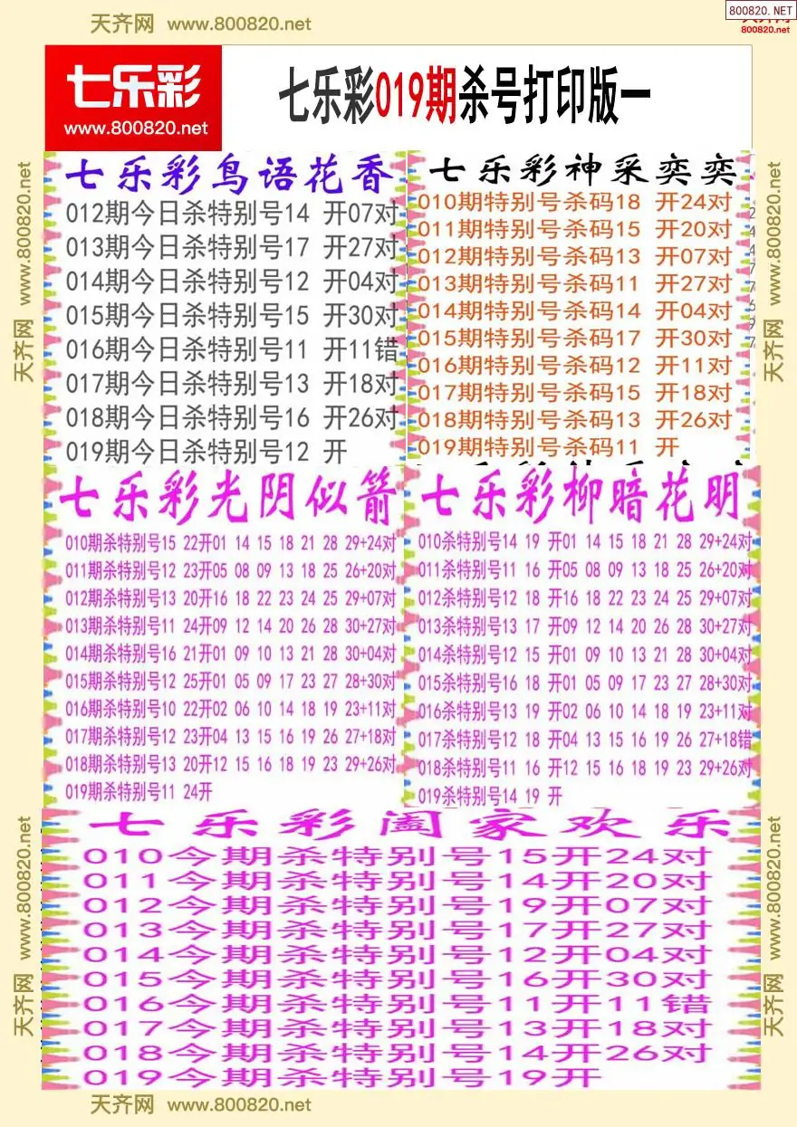 七乐彩杀号打印版一
