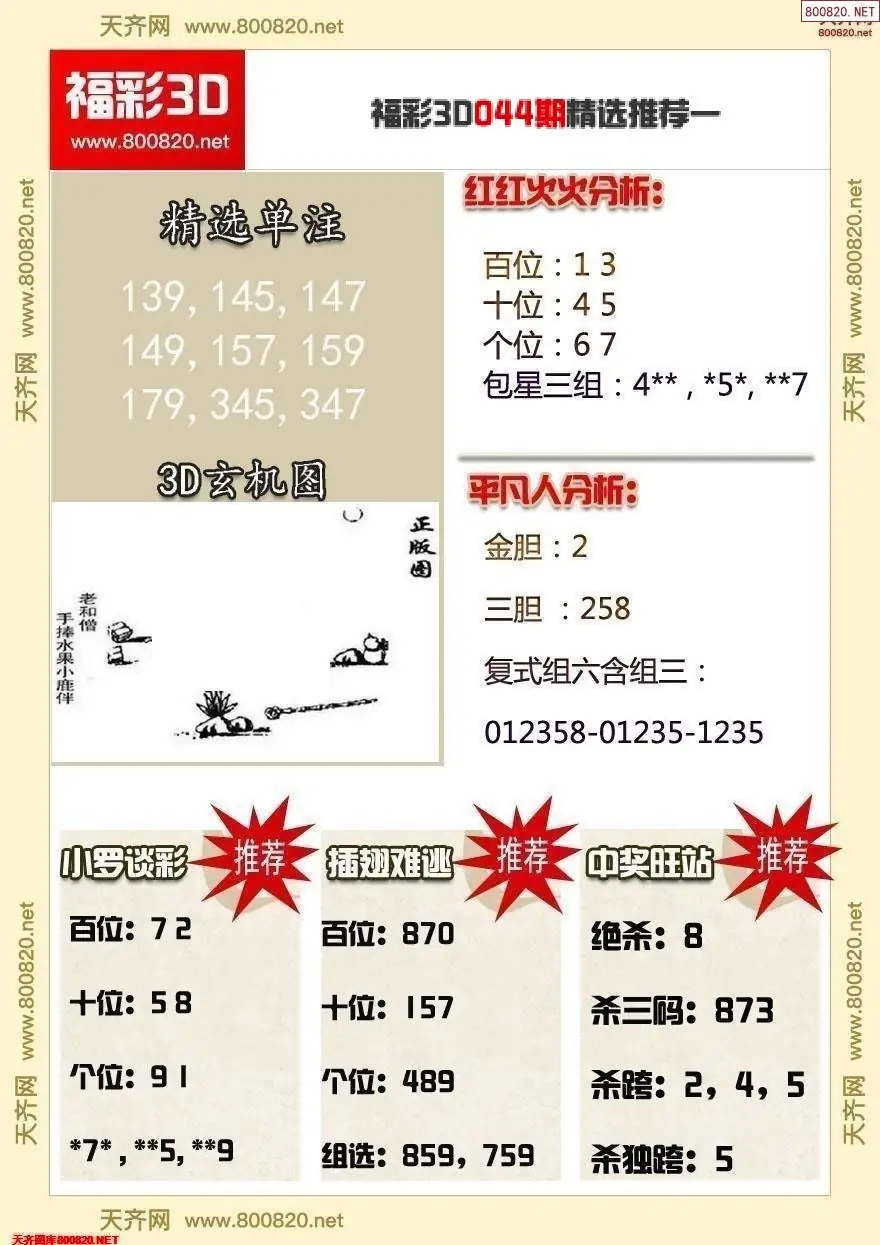 福彩3d精选推荐一