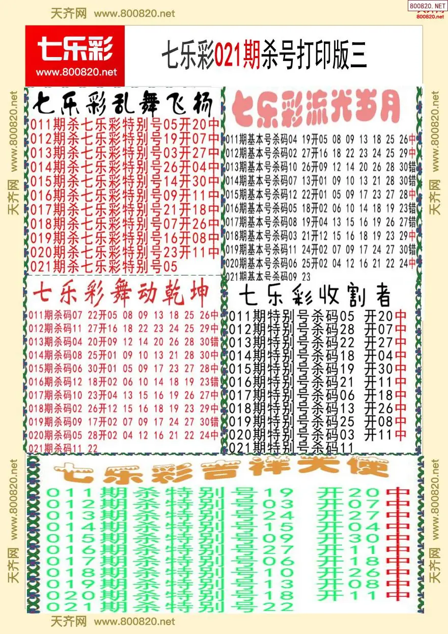 七乐彩杀号打印版三