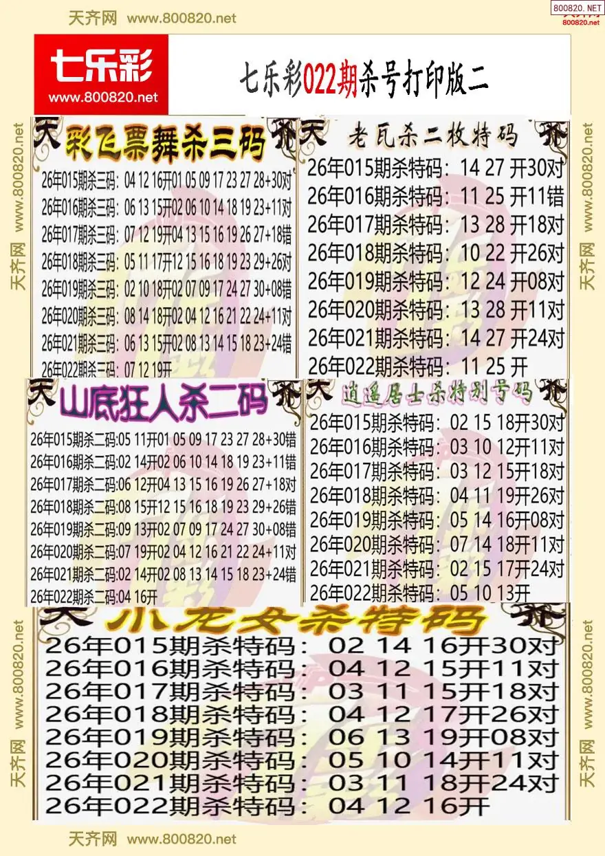 七乐彩杀号打印版二
