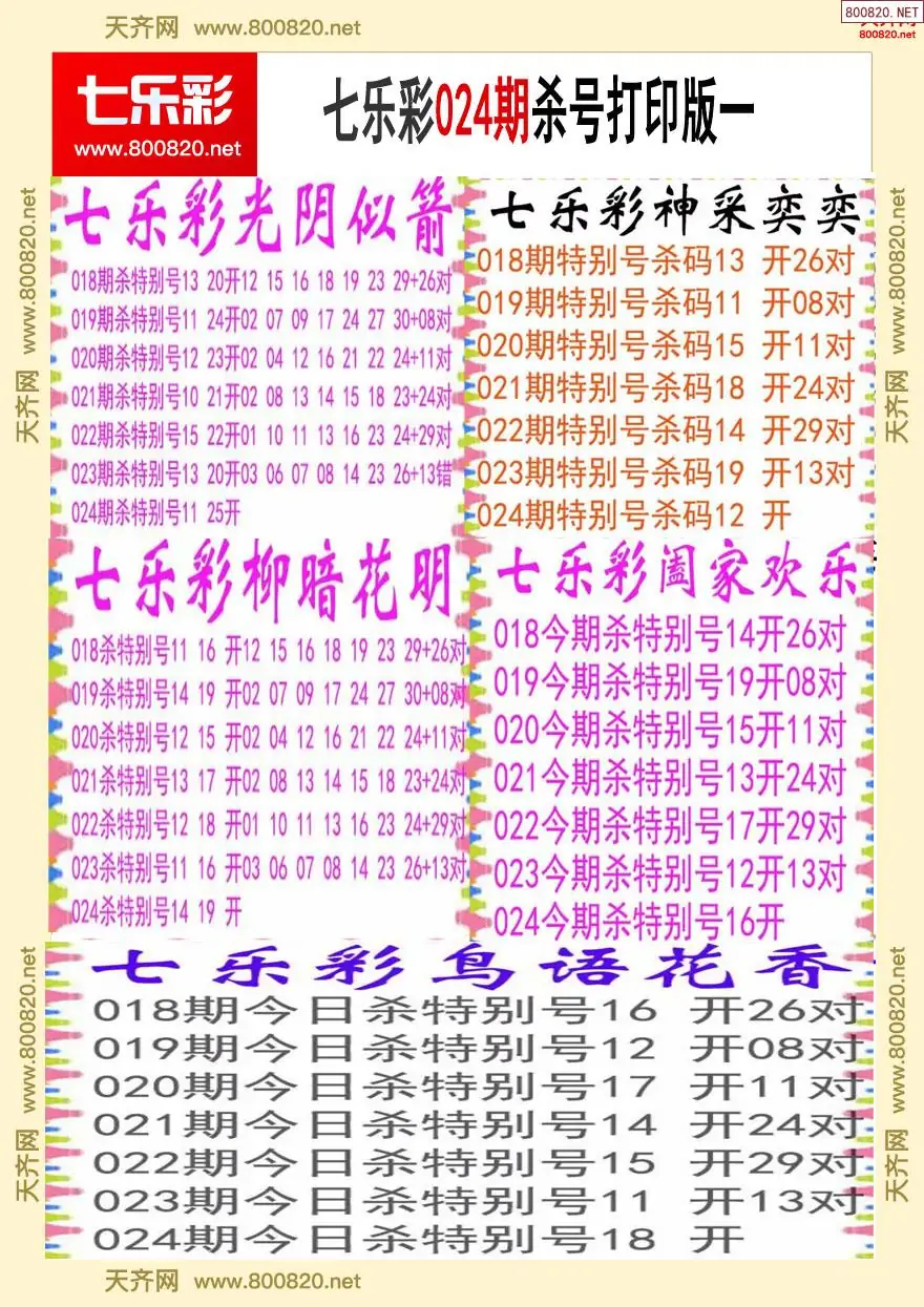 七乐彩杀号打印版一