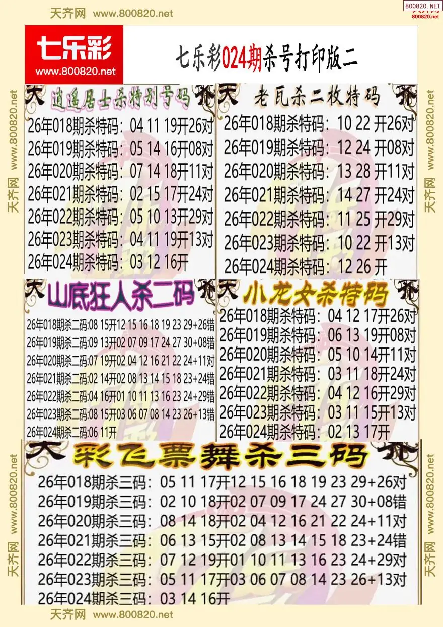 七乐彩杀号打印版二
