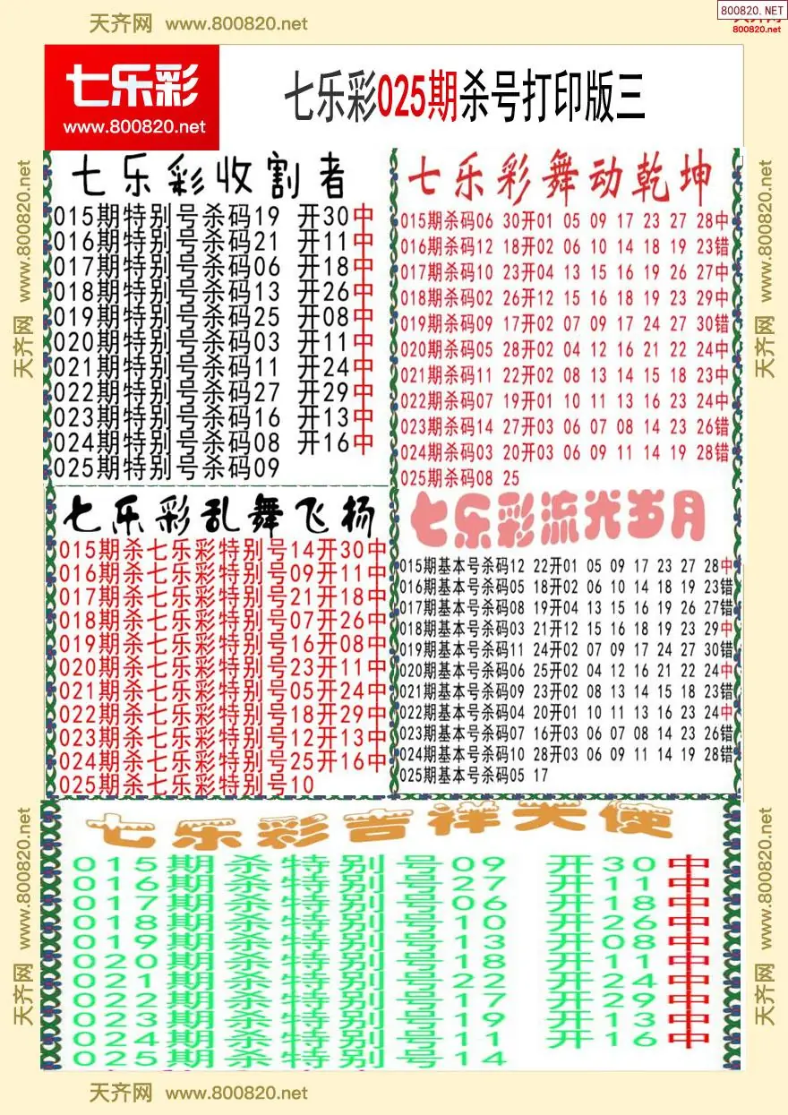 七乐彩杀号打印版三
