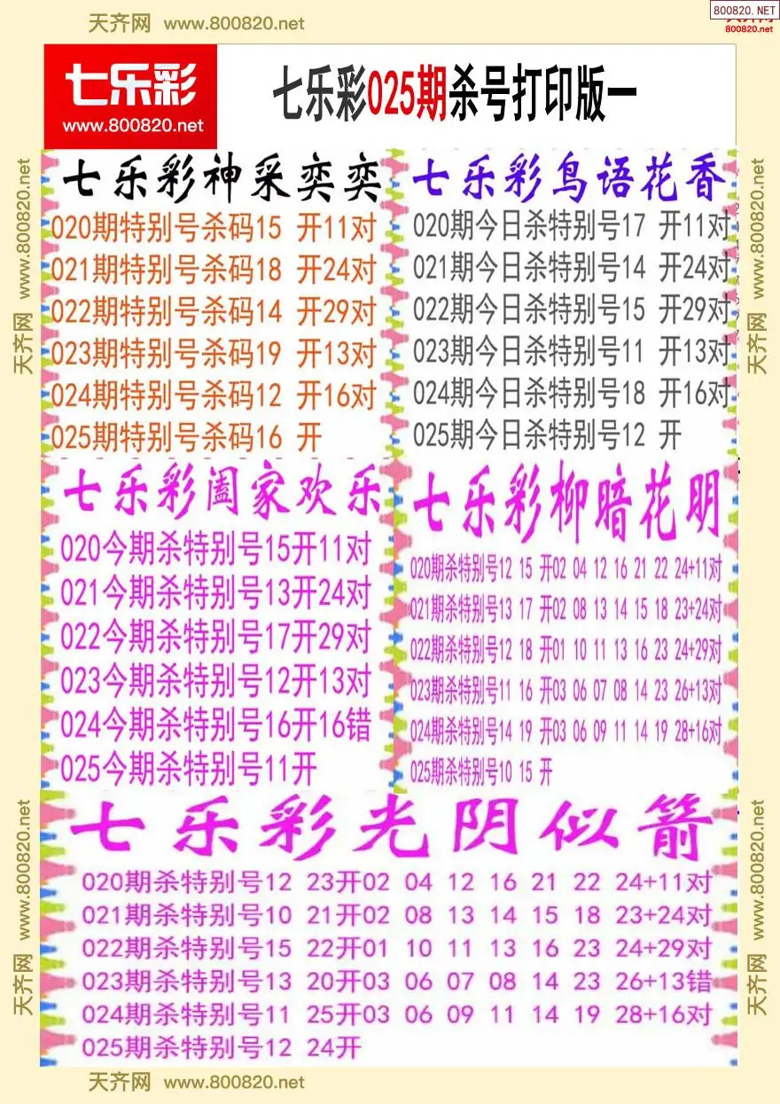 七乐彩杀号打印版一