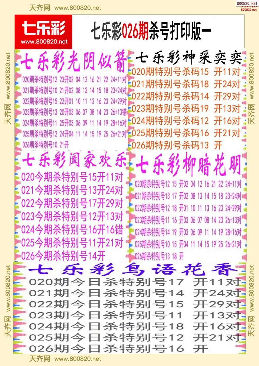 七乐彩杀号打印版一
