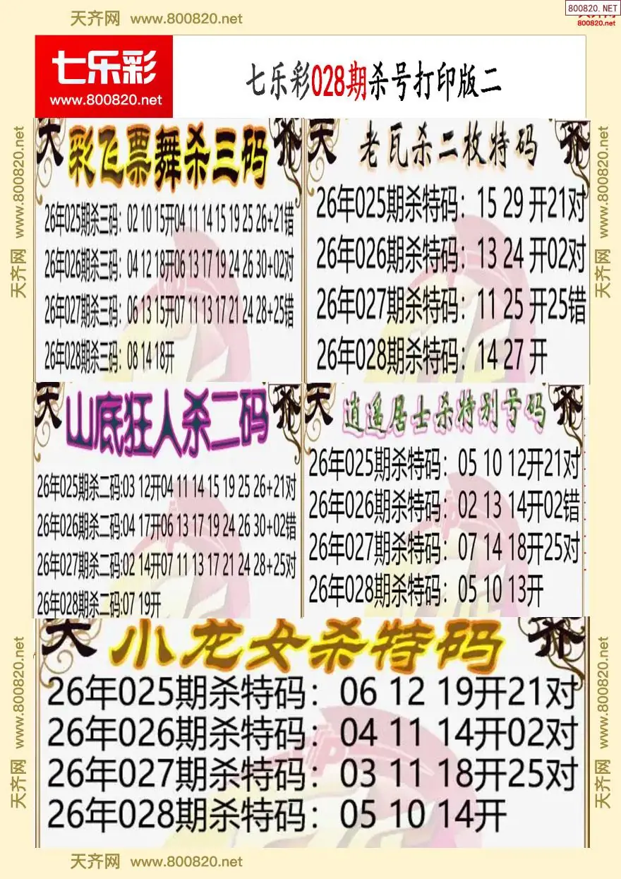 七乐彩杀号打印版二
