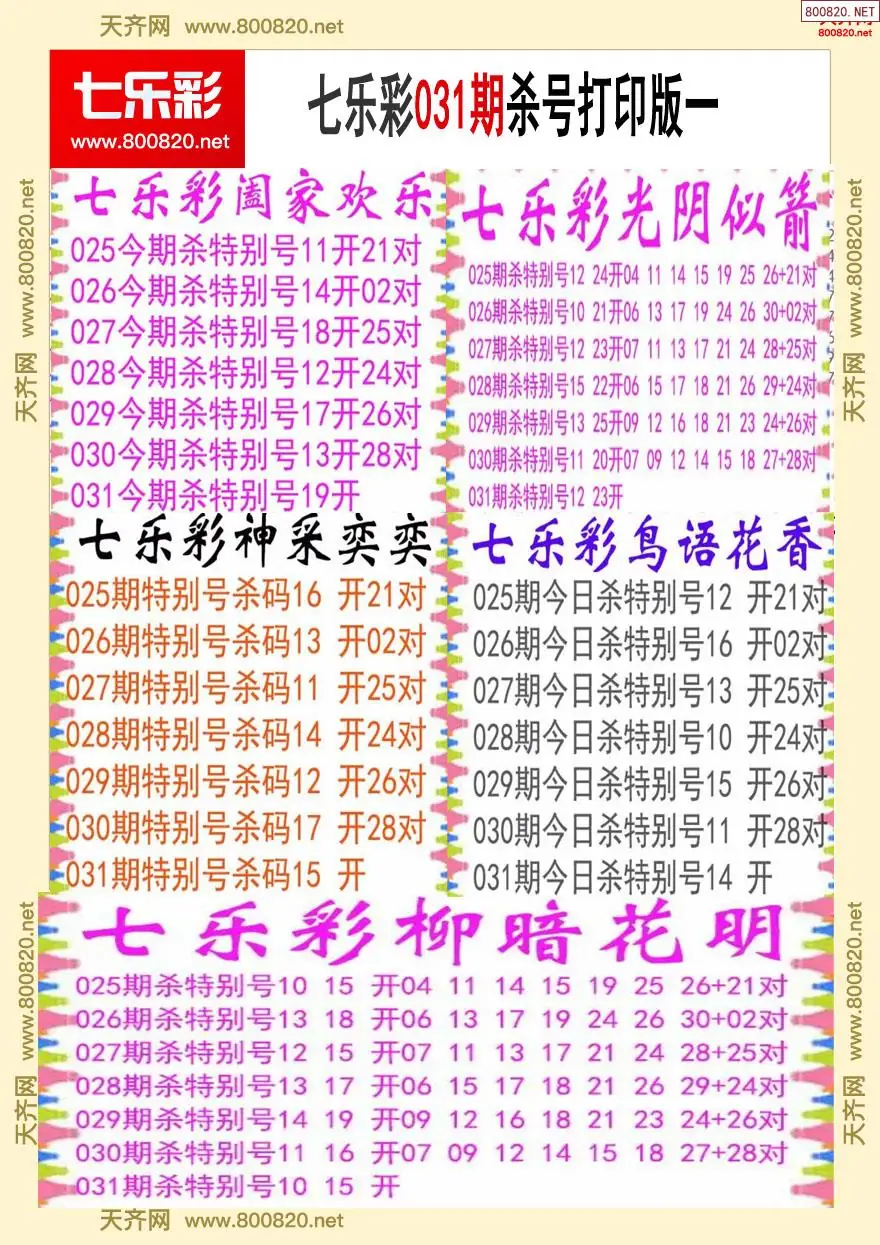 七乐彩杀号打印版一