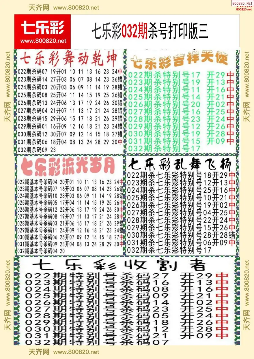七乐彩杀号打印版三
