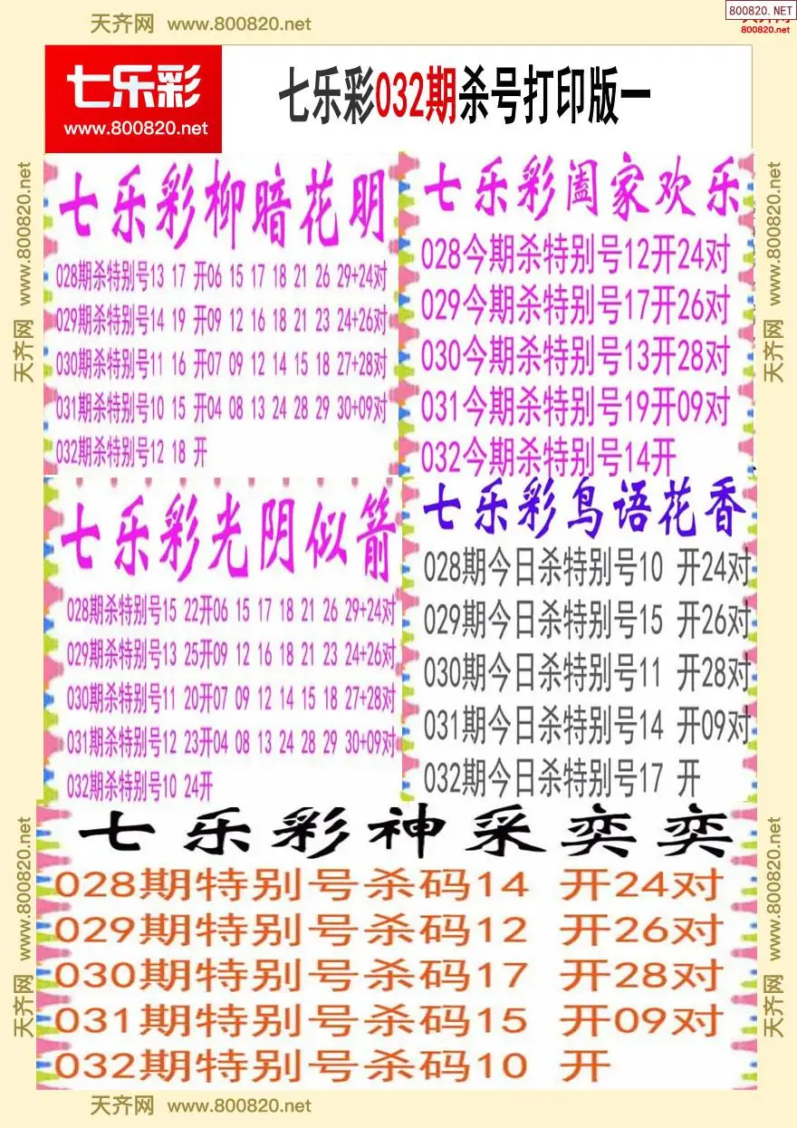 七乐彩杀号打印版一