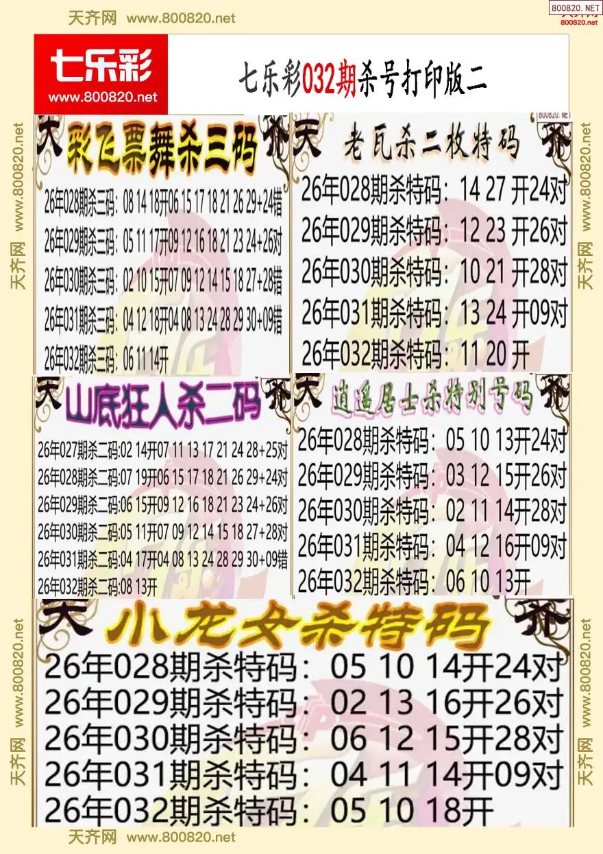 七乐彩杀号打印版二