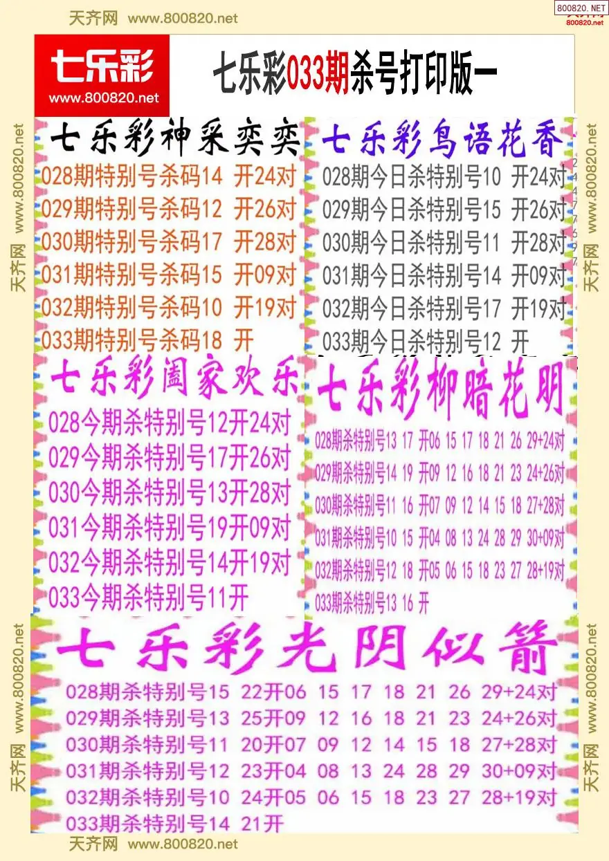 七乐彩杀号打印版一