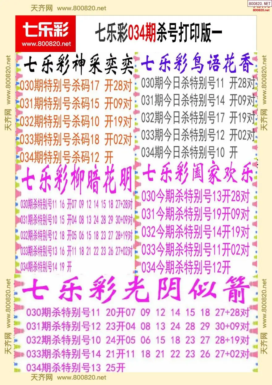 七乐彩杀号打印版一