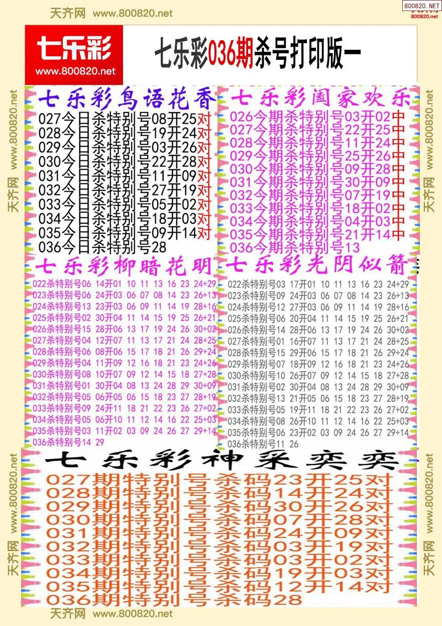七乐彩杀号打印版一