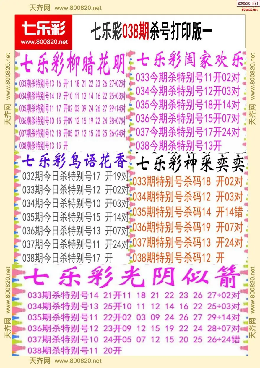 七乐彩杀号打印版一