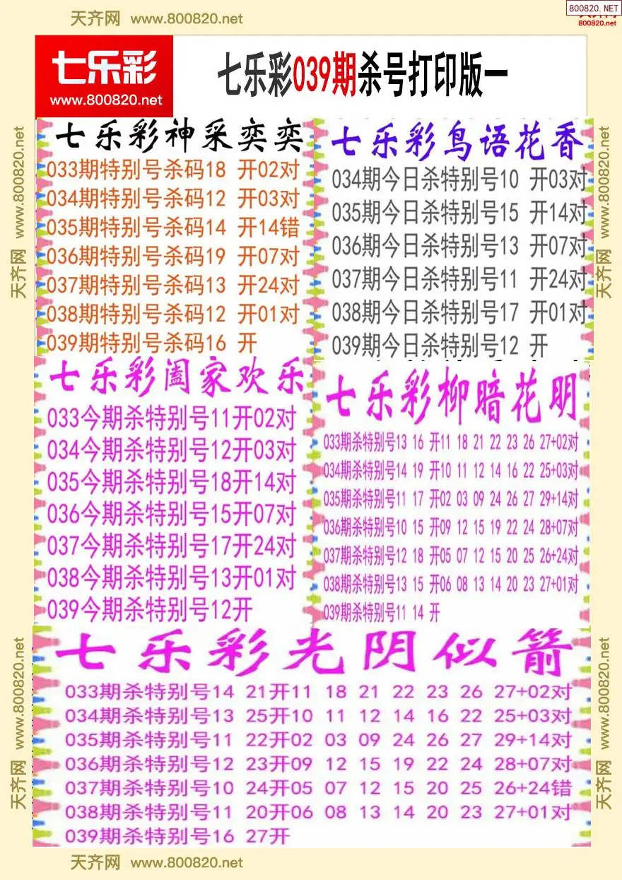 七乐彩杀号打印版一