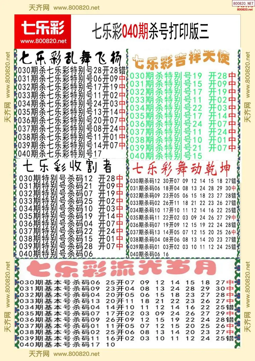 七乐彩杀号打印版三