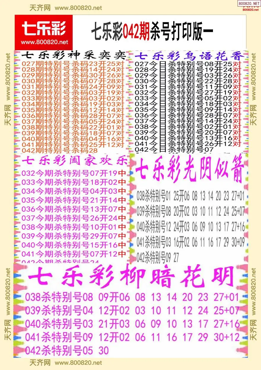 七乐彩杀号打印版一