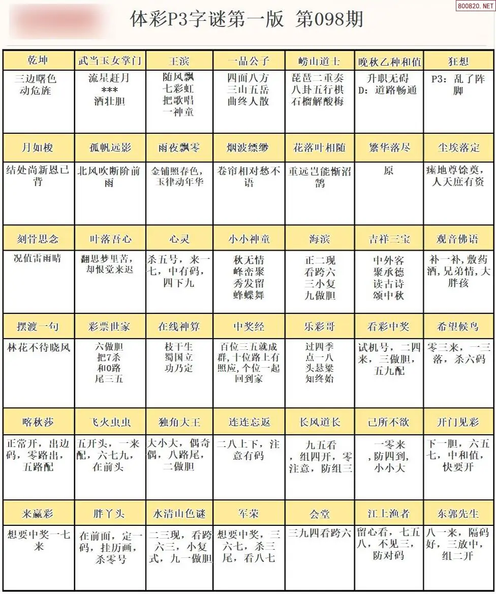 P3字谜彩报