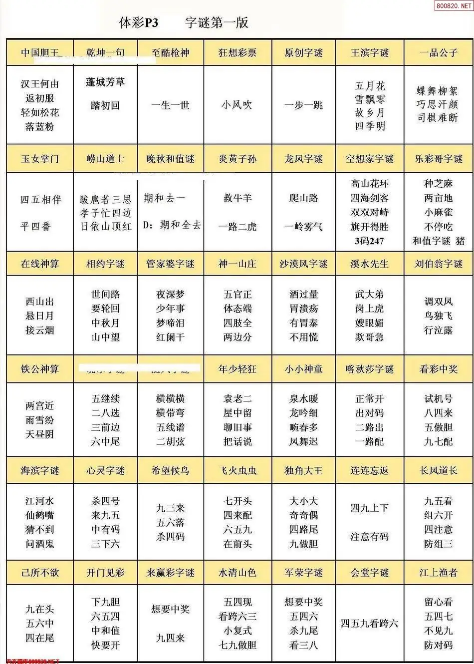 P3字谜彩报