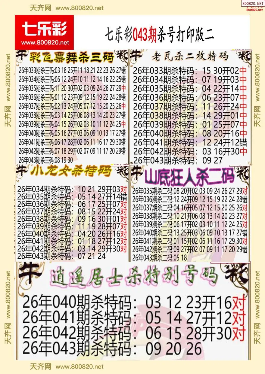 七乐彩杀号打印版二
