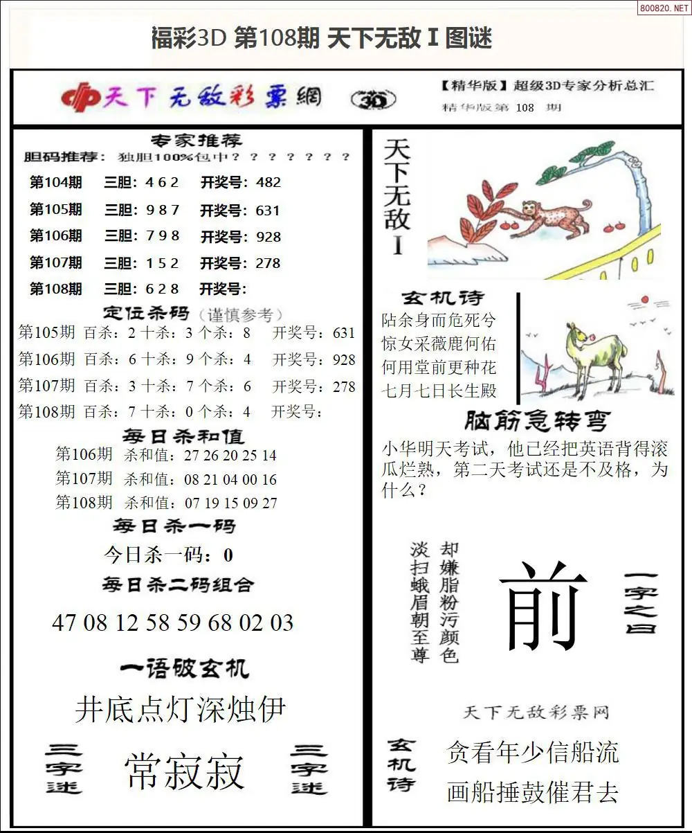 3D天下荐彩1