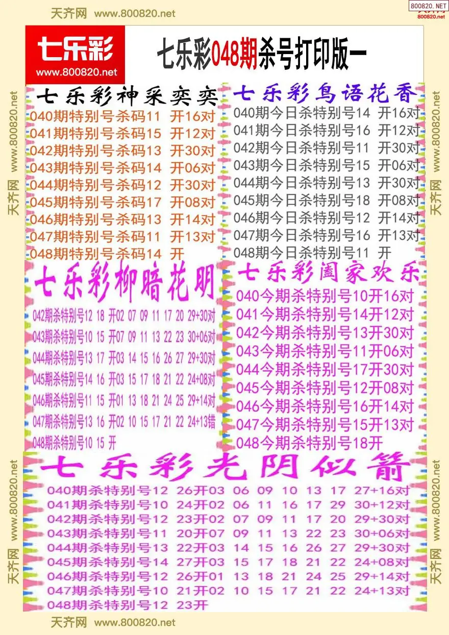 七乐彩杀号打印版一