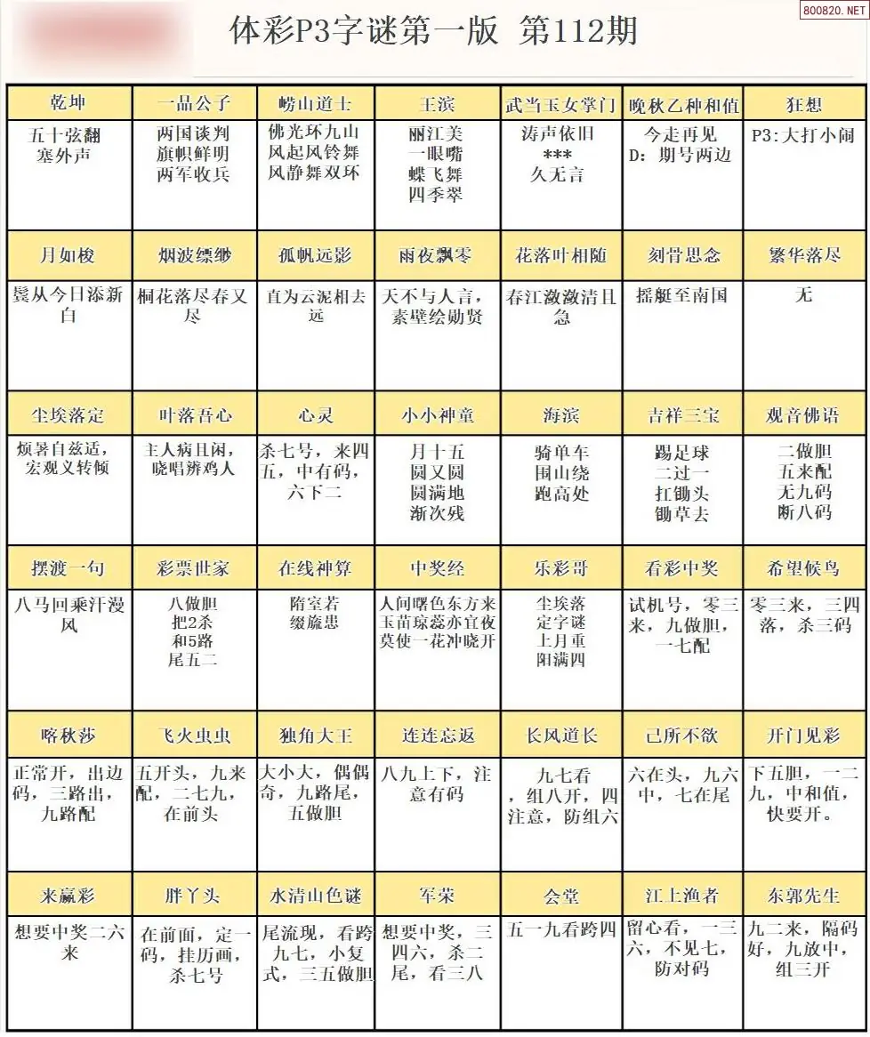P3字谜彩报