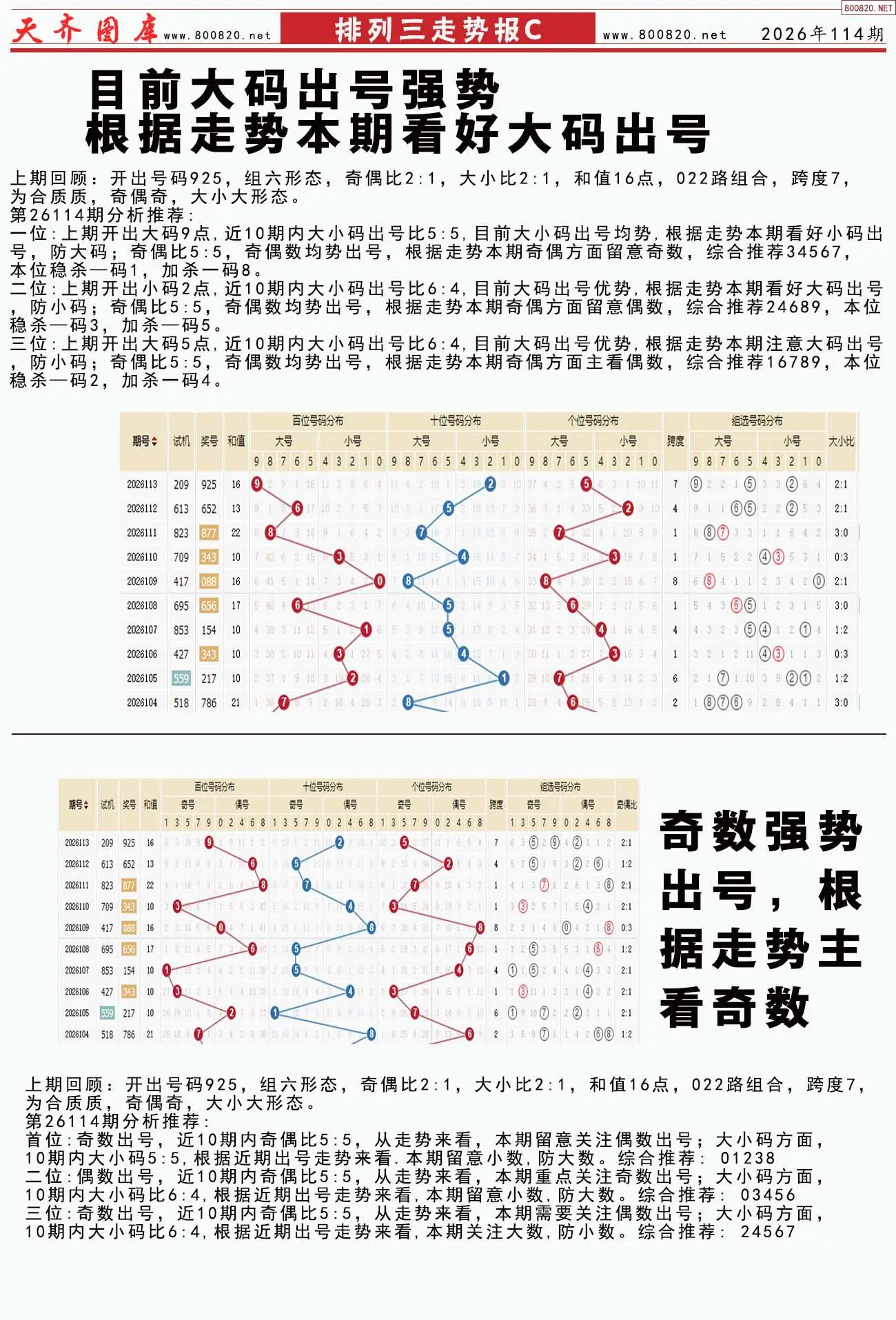 体彩排列三走势报C