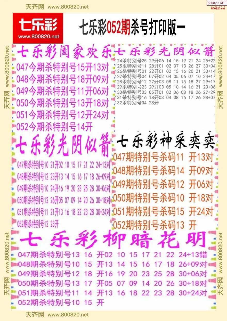 七乐彩杀号打印版一