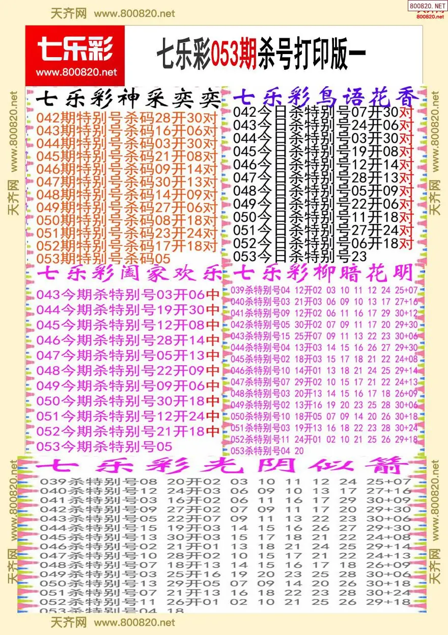 七乐彩杀号打印版一