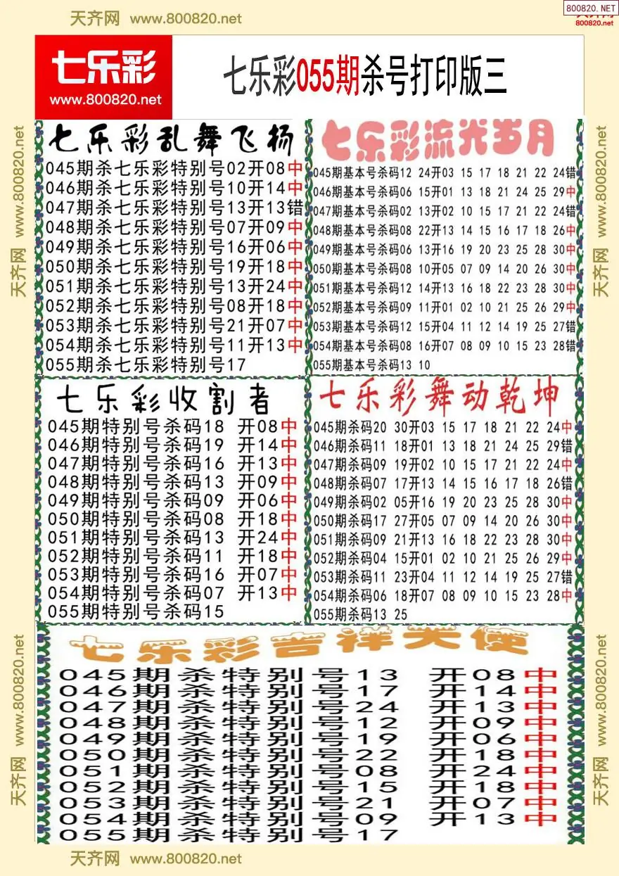 七乐彩杀号打印版三