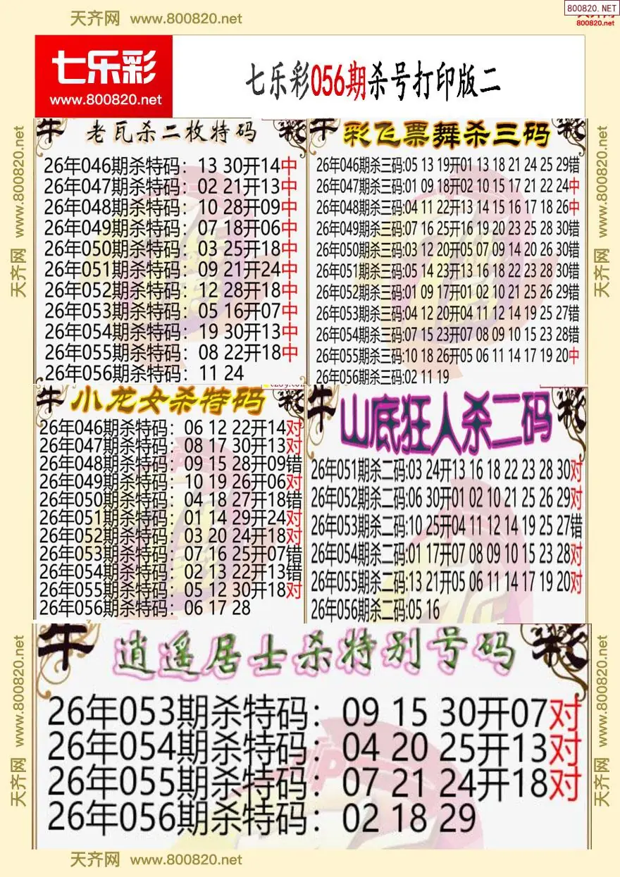七乐彩杀号打印版二