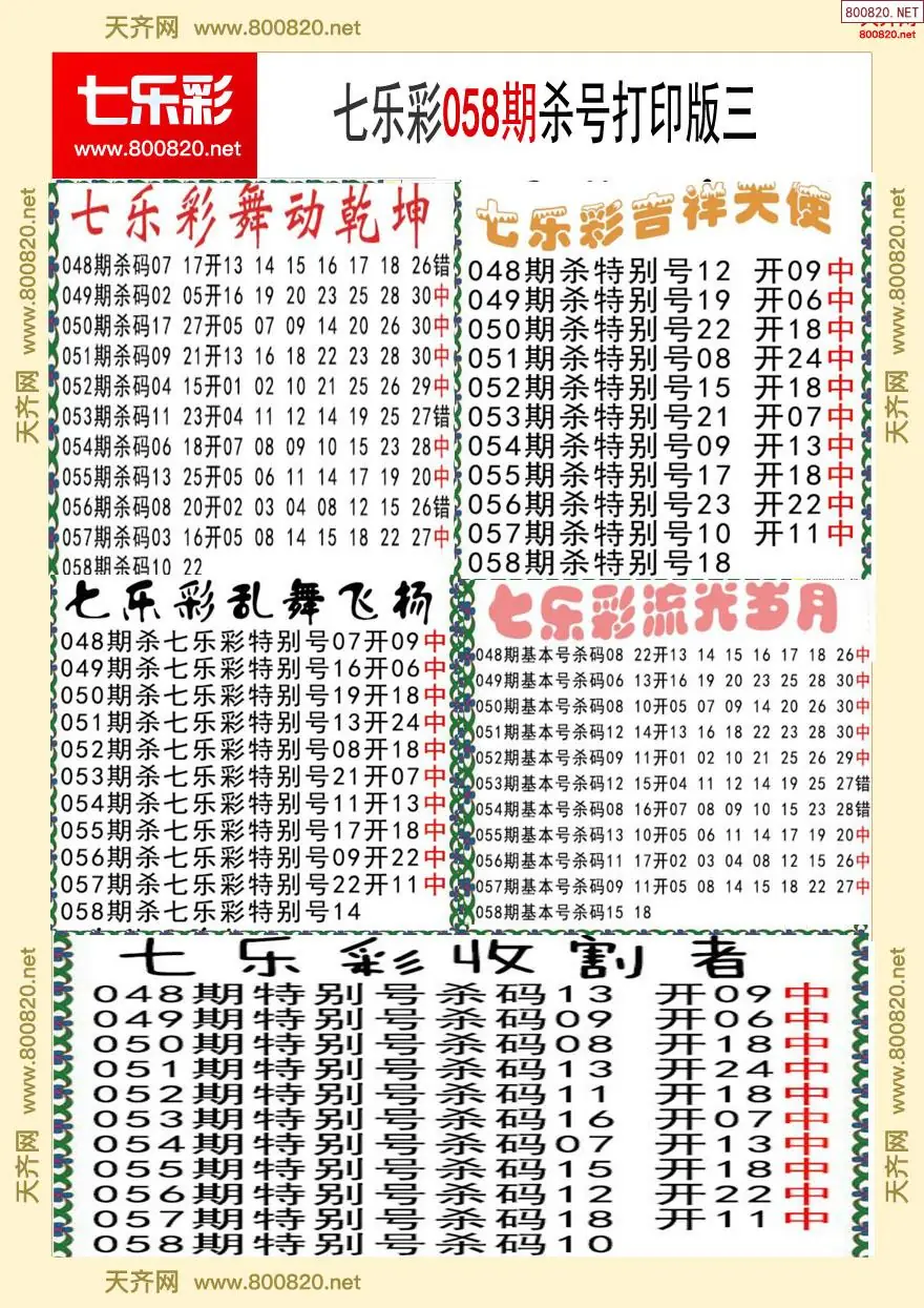 七乐彩杀号打印版三