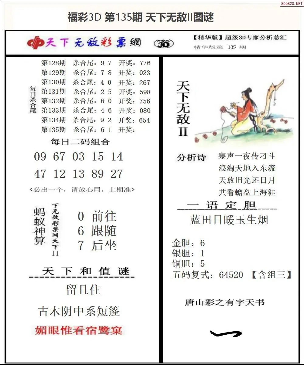 3D天下荐彩2
